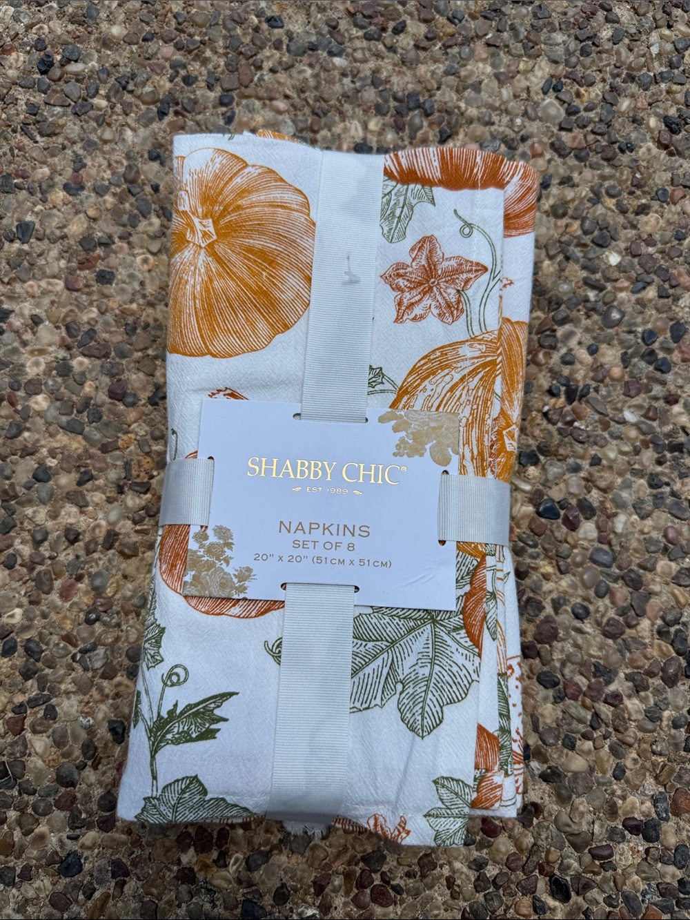 Shabby Chic Pumpkin & Vine Cloth Napkins — Orange and Green Set of 8 fall